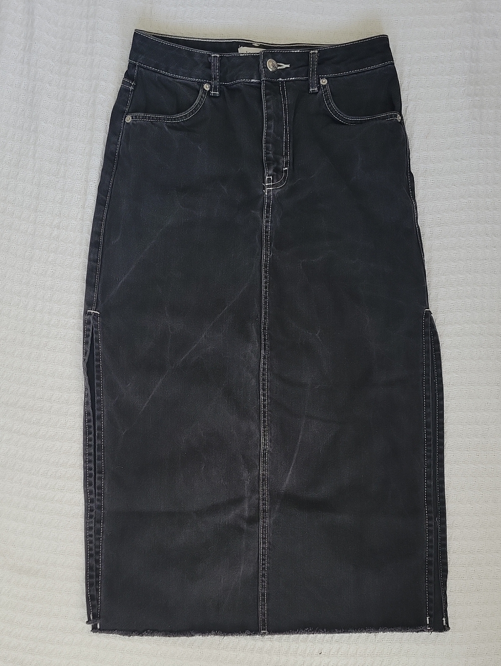 Topshop Black Denim Midi Skirt with Side Slits